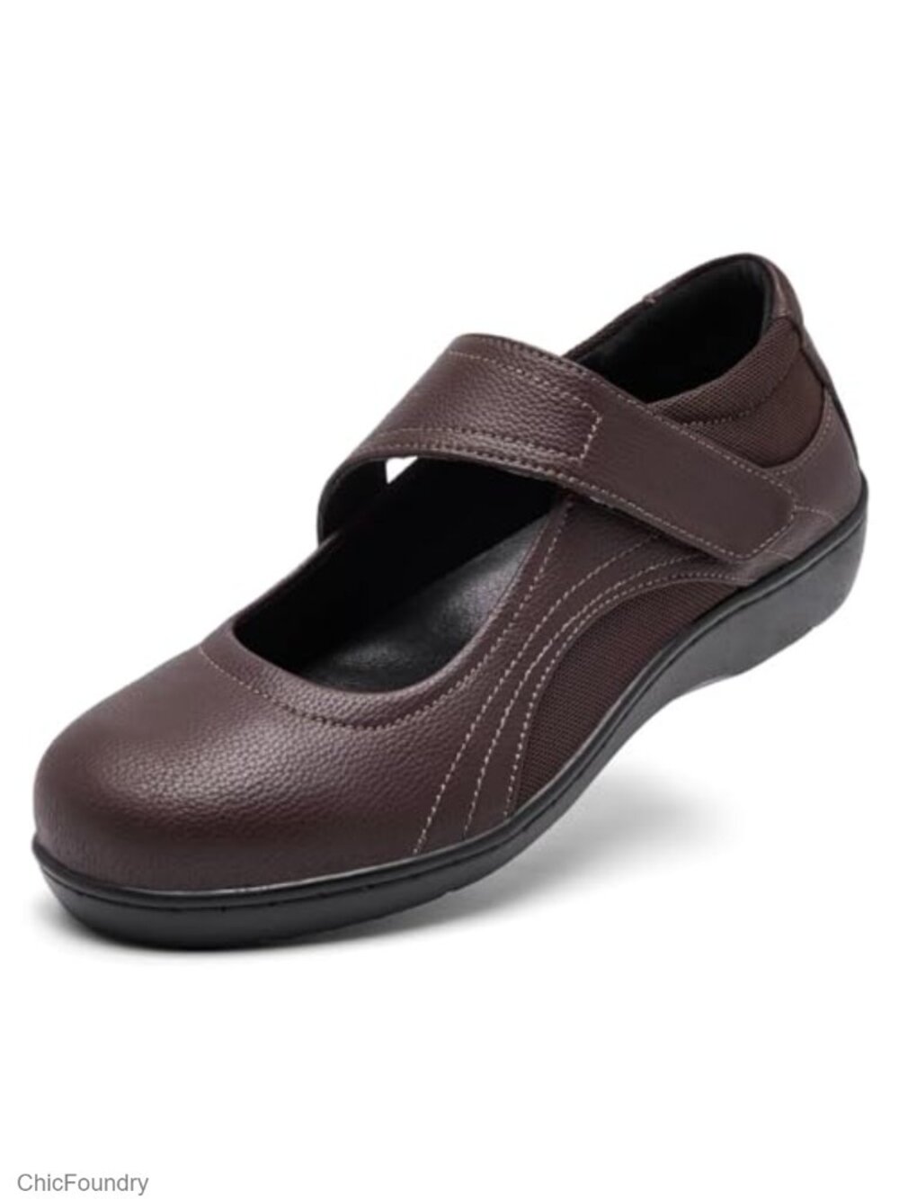 Womens Vegan Leather Mary Jane Flats Orthopedic Non Slip Work Shoes Memory Foam